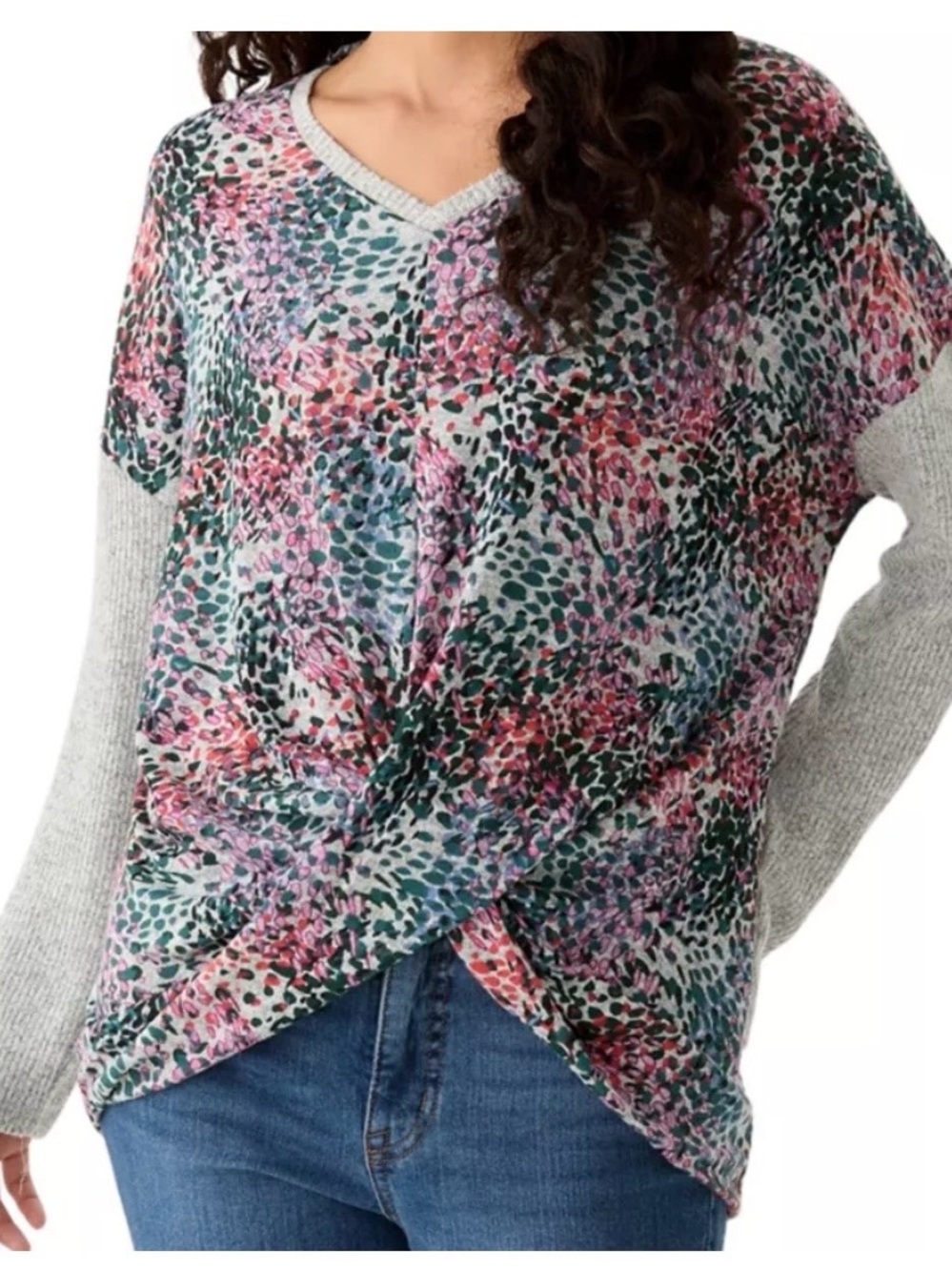 Zac & Rachel Multicolor V-Neck Twist-Hem Pullover
